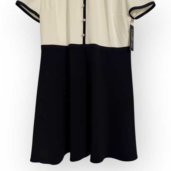 KARL LAGERFELD PARIS Collared Contrast-Trim Dress, Size 14, Black/White, NEW - Picture 7 of 12